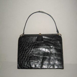❤️ PAOLO DEL LUNGO TOP HANDLE BAG PURSE Black Crocodile